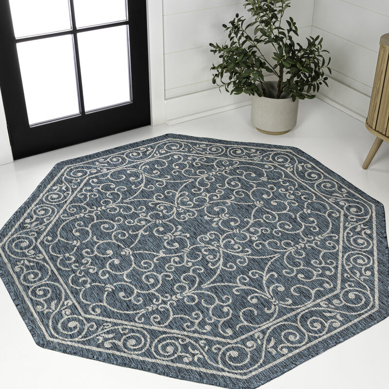 Charleston Vintage Filigree Textured Weave Octagon Indoor/Outdoor Area Rug