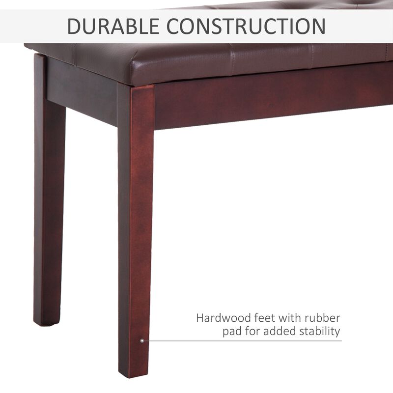 Elegant Duet Perch: Brown Birchwood Piano Bench with Faux Leather for Two