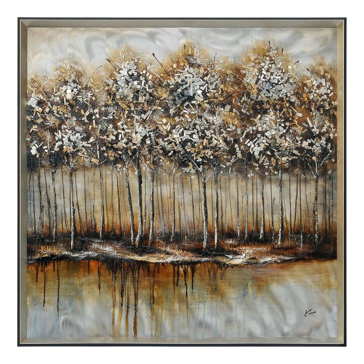 Brown and White Metallic Forest Square Framed Wall Decor 40" x 40"