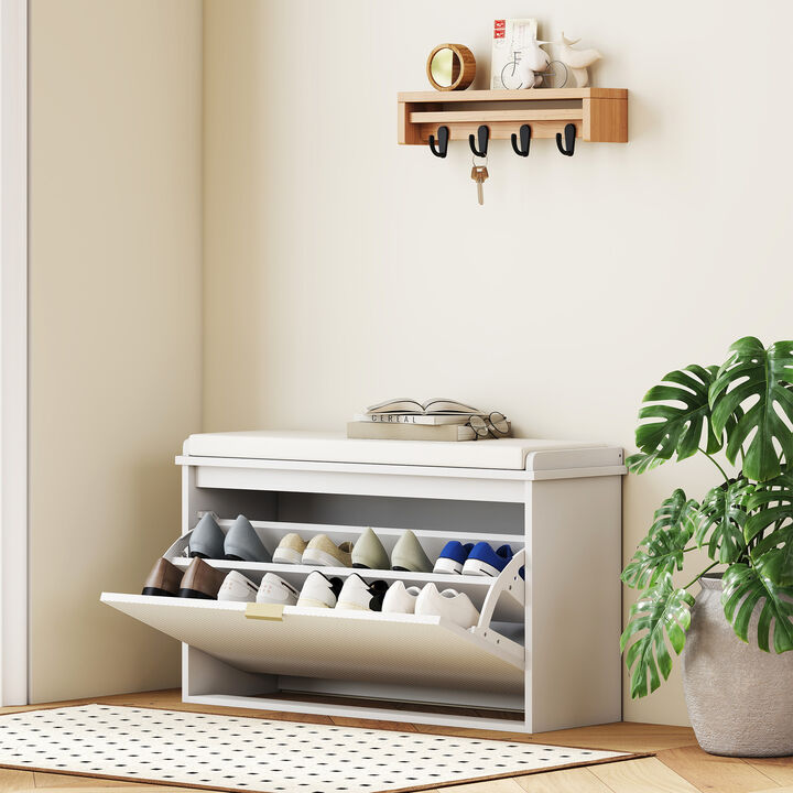 Hivvago Shoe Cabinet Bench with Cushion and Storage Drawer