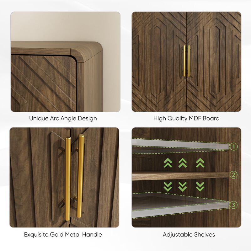 Clihome Sideboard Buffet Cabinet With Storage ,Carved 2 Door Sideboard,Multifunctional Accent Cabinet With Adjustable Layer Board image number 5