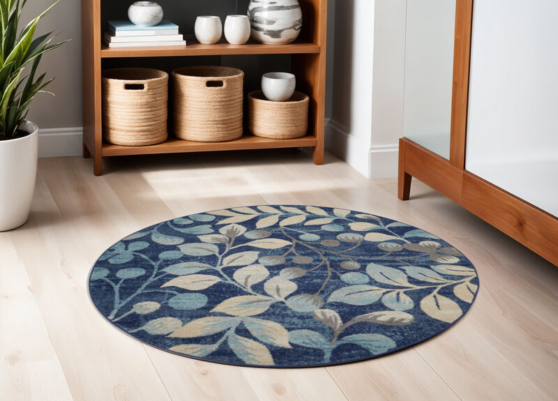 HomeRoots Botanical Leaves Round Rug image number 1