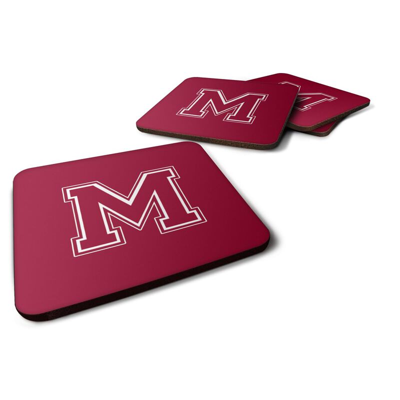 Caroline's Treasures CJ1032-MFC Monogram-Maroon and White Foam Coasters (Set of 4), Initial Letter M, 3.5 H x 3.5 W, Multicolor