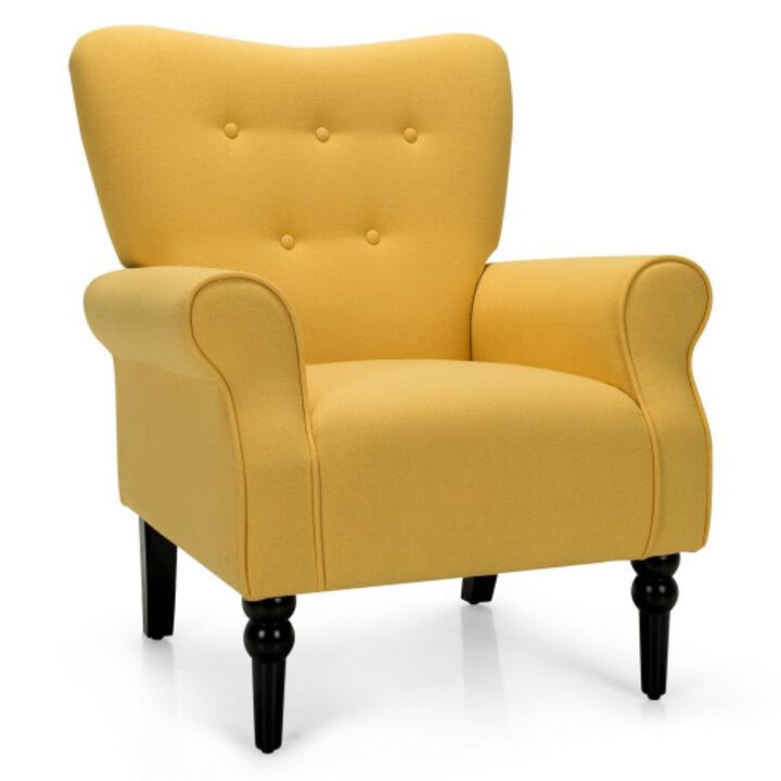 Modern Accent Chair with Tufted Backrest and Rubber Wood Avocado Legs