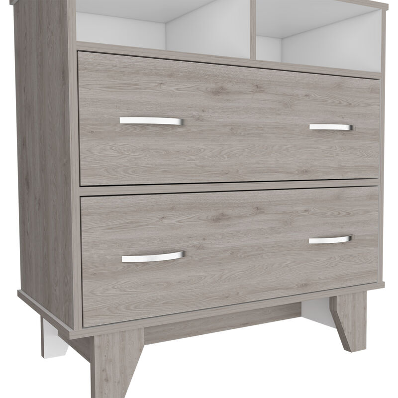 DEPOT E-SHOP Stamford Two Drawer Dresser, Four Legs, Two Open Shelves, Superior Top, Black