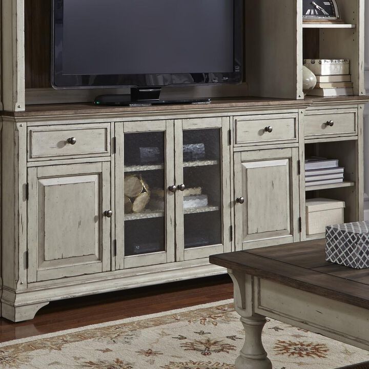 Liberty Furniture Entertainment TV Stand Antique White w/ Wirebrushed Tobacco Accents
