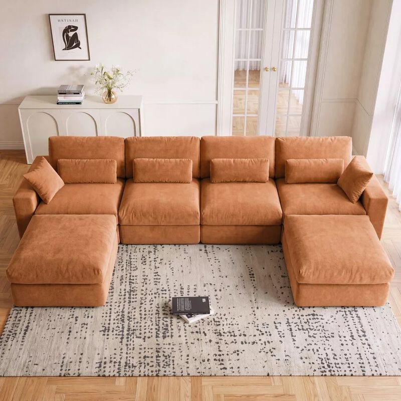 Vipbear 160" Oversized U Shaped Cloud Sectional Sofa Boneless Modular Couch with Movable Ottoman image number 9