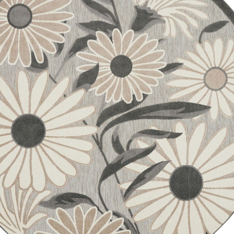 HomeRoots 5' Beige And Gray Round Floral Indoor Outdoor Area Rug image number 5