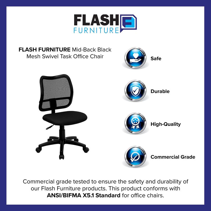 Flash Furniture Alber Mid-Back Black Mesh Swivel Task Office Chair image number 2