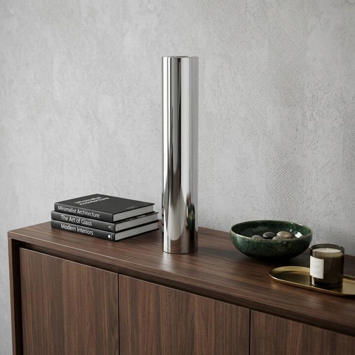 HomeRoots 56" Silver Aluminum Cylinder Table Vase