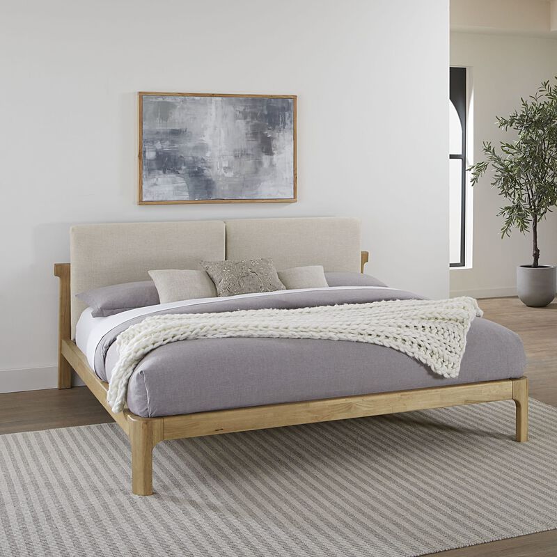 Furano California King-size Upholstered Two Cushion Platform Bed in Ginger and Natural Linen