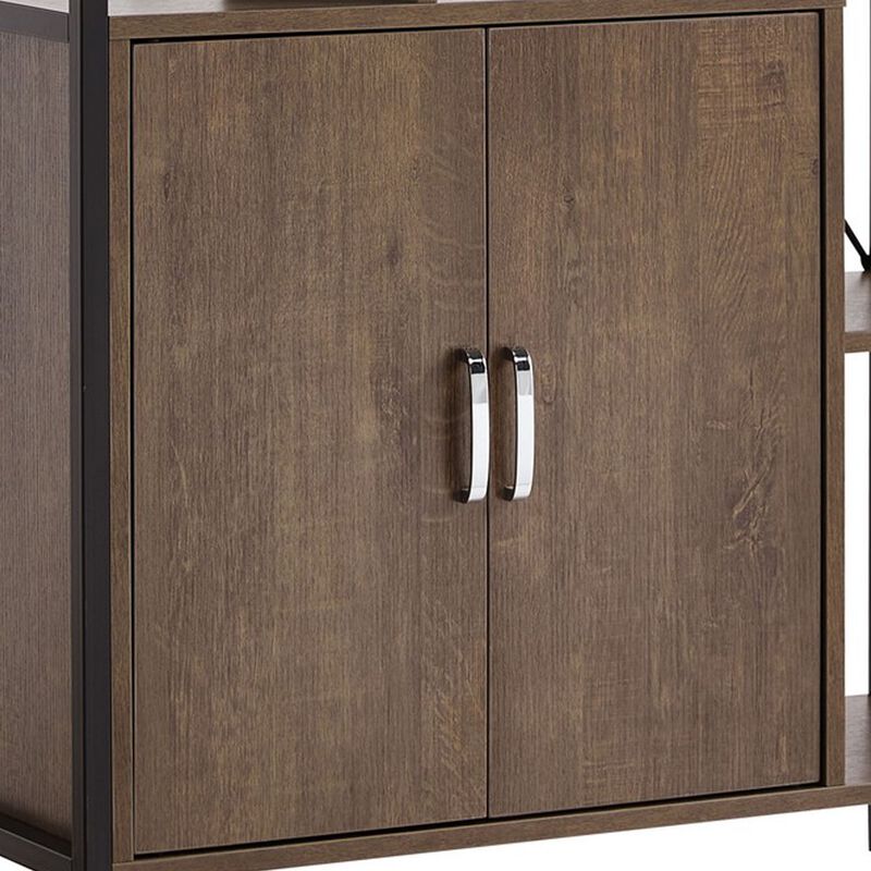 Viola 71 Inch Modern Display Cabinet with 7 Shelves, Metal Frame, Brown-Benzara
