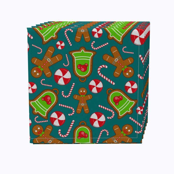 Fabric Textile Products, Inc. Napkin Set of 4, 100% Cotton, Christmas Cookies and Candy Canes