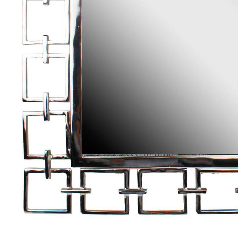 Modern Style Metal Openwork Square Framed Mirror, Silver image number 3