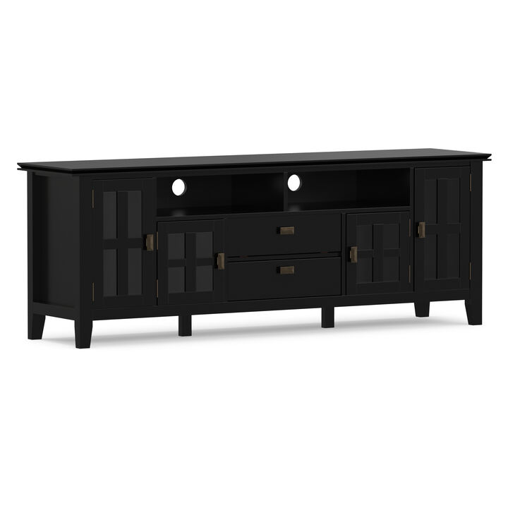 Artisan SOLID WOOD 72 inch Wide Transitional TV Media Stand in Black For TVs up to 80 inches