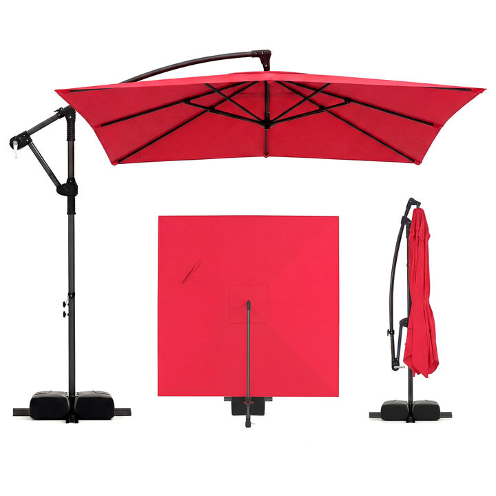 8 x 8 FT Offset Cantilever Patio Umbrella Square Hanging Outdoor Market Umbrella with 360 Degree Rotation