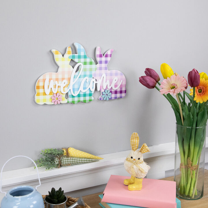 Gingham Bunnies Welcome Easter Wall Sign - 13.75"
