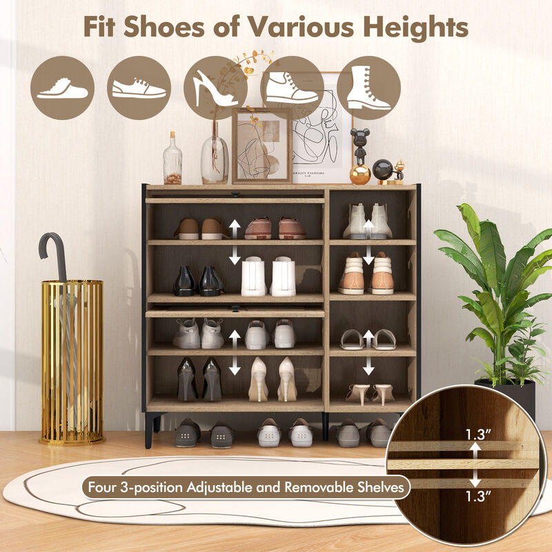 Shoe Rack Organizer with Flip-up See-through Doors and Adjustable Shelves