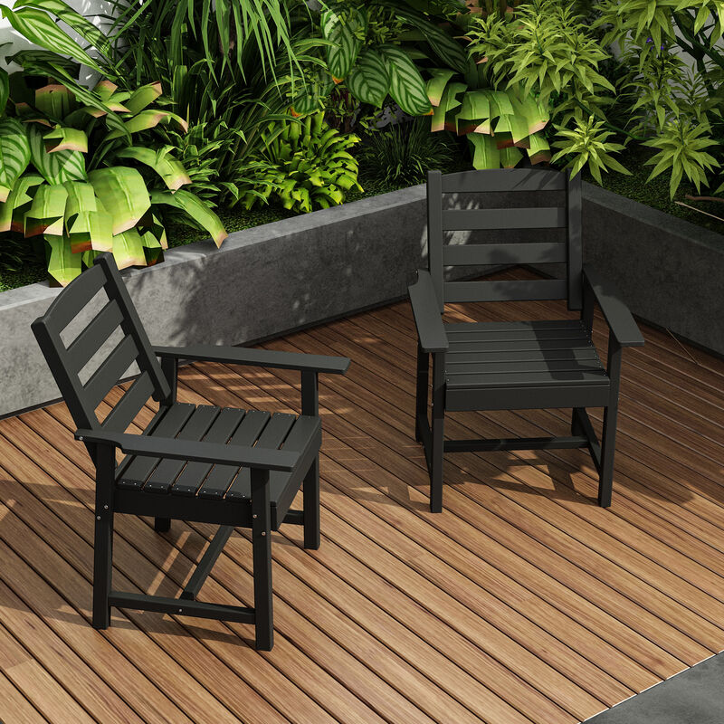FUFU&GAGA HDPE Patio Dining Chair with Armrests, Waterproof, UV Resistant (Pack of 2) (23.6" W x 18.9" D x 33.5" H),Black