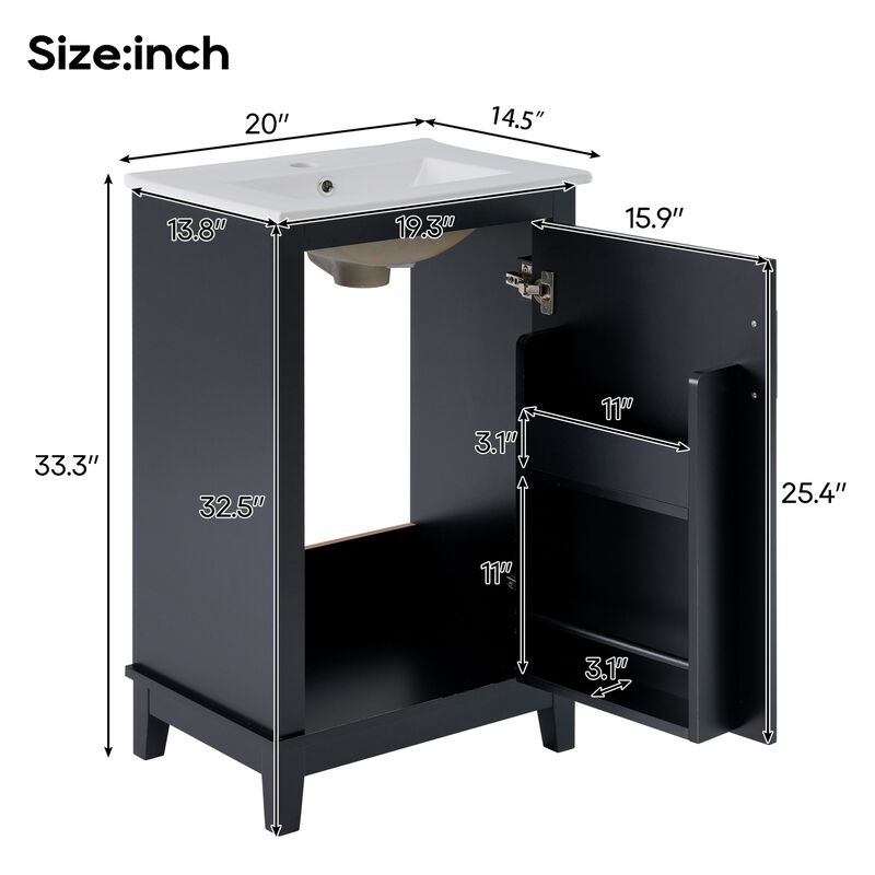 ELEMENT ACE Modern Compact Bathroom Vanity Cabinet with Ceramic Basin and Ample Storage Space image number 2
