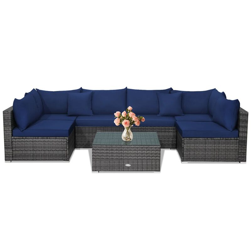 Mondawe 7 Pieces Patio Rattan Furniture Set with Sectional Sofa Cushioned