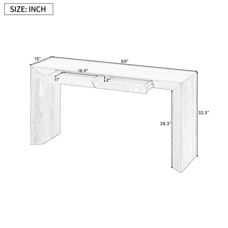 Whisen 60" Modern Farmhouse Console Table with 2 Concealed Drawers, MDF Solid Wood Veneer, Waterfall Edge for Living Room Entryway Hallway image number 9
