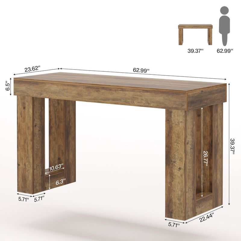 Counter Height Bar Table with Rectangular Base for Dining Room Kitchen and Home-Brown image number 2