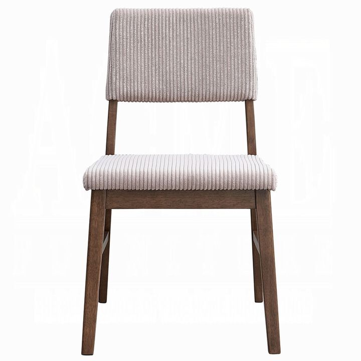 Koen Dining Side Chair Set of 2, Beige Corduroy Cushion, Walnut Brown