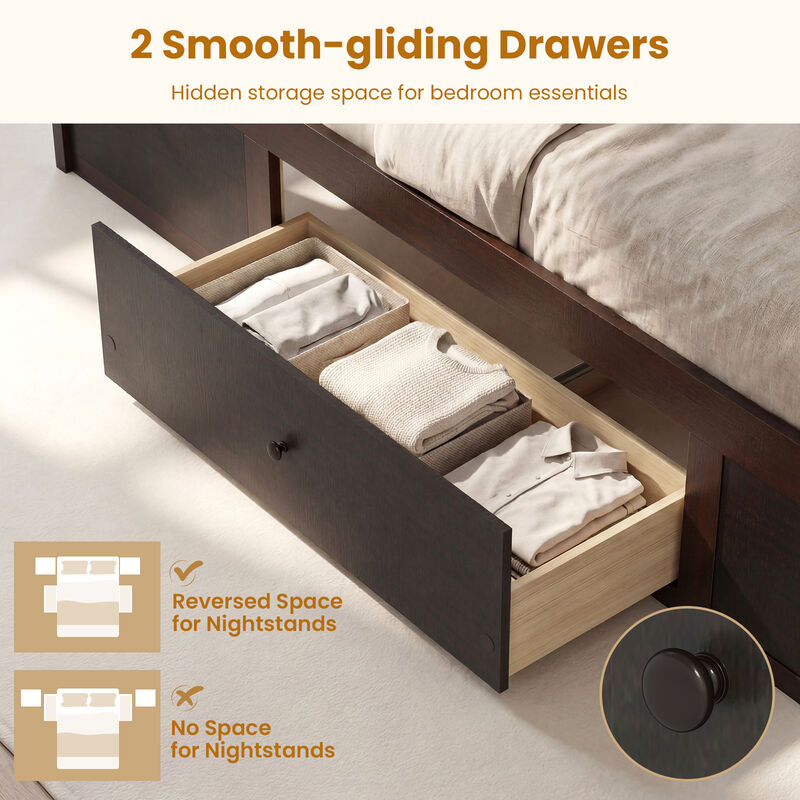 Twin Size Bed Frame with Rattan Headboard and Storage Drawers image number 4