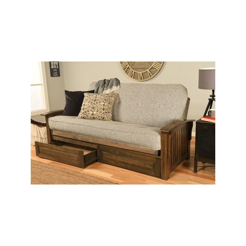 Washington Frame-Rustic Walnut Finish-Canton Gray Mattress-Storage Drawers