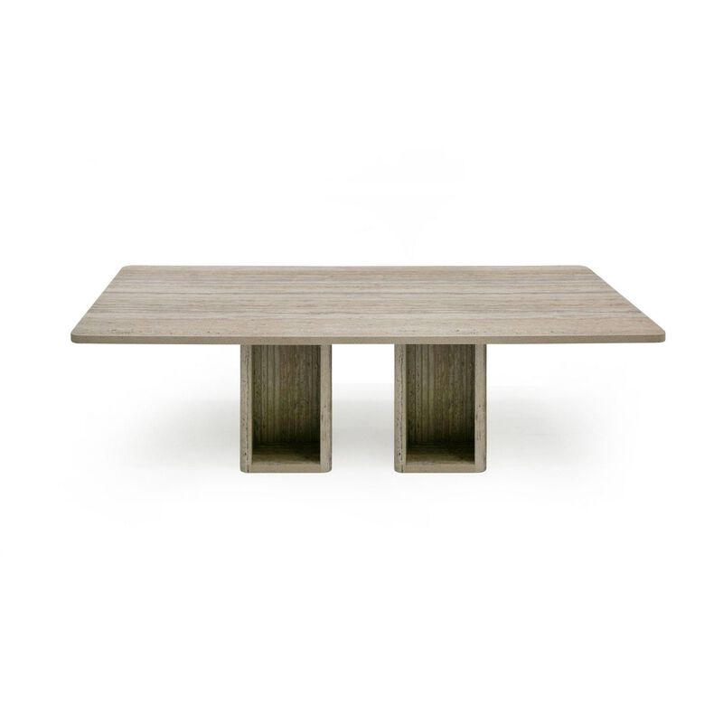 Noe Mali 96 Inch Dining Table, Rectangular, Double Pedestal Base, Gray Wood