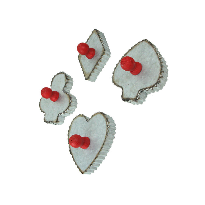 Set of 4 Galvanized Zinc Finish Playing Card Suit Cookie Cutter Wall Hooks