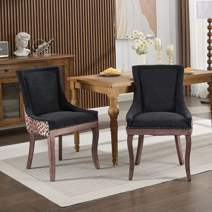 Clihome Ultra Side Dining Chair,Thickened fabric chairs with neutrally toned solid wood legs,Bronze nail head, Set of 2