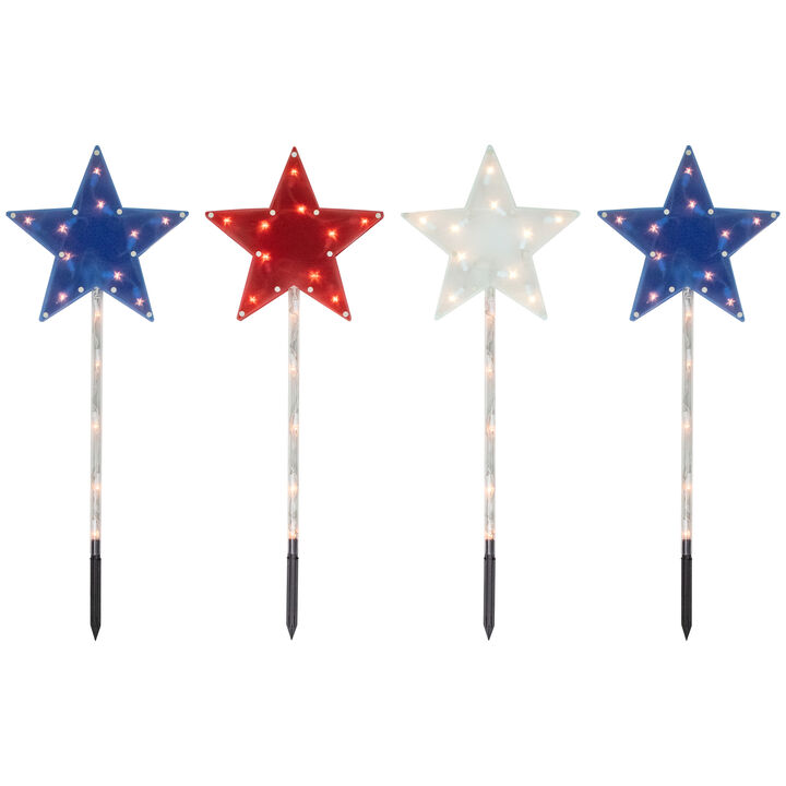 4ct Americana Stars 4th of July Pathway Marker Lawn Stakes  Clear Lights