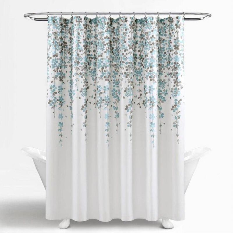 Hivvago 72-inch White Blue Grey Floral Flowers Shower Curtain