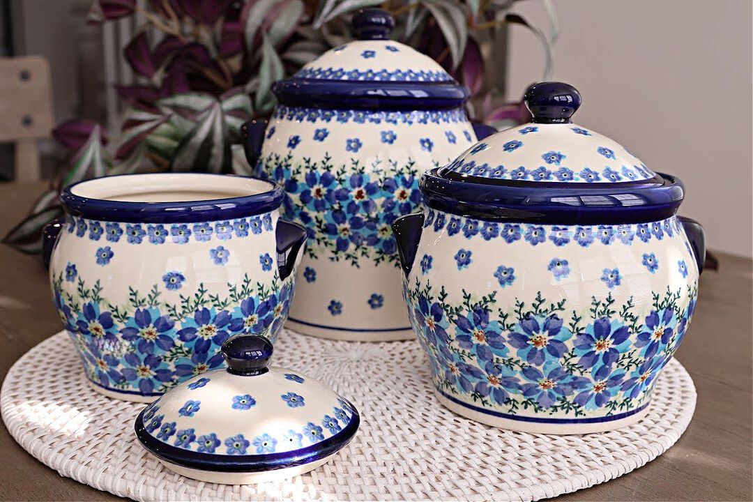 Blue Rose Polish Pottery Nature Medium Canister