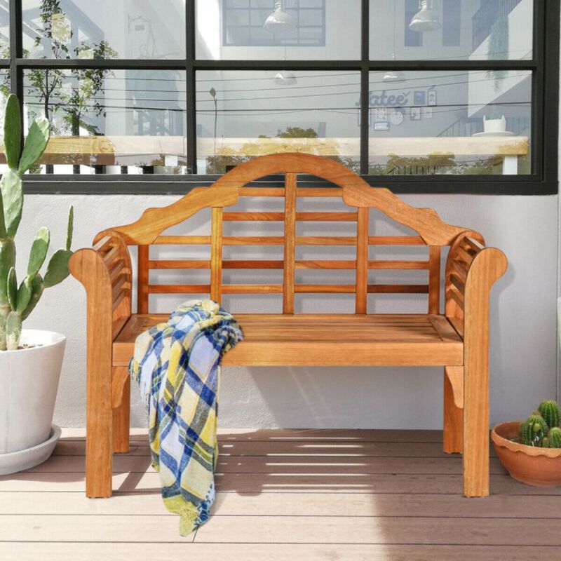 Hivago 49 Inch Eucalyptus Wood Outdoor Folding Bench with Backrest Armrest for Patio Garden