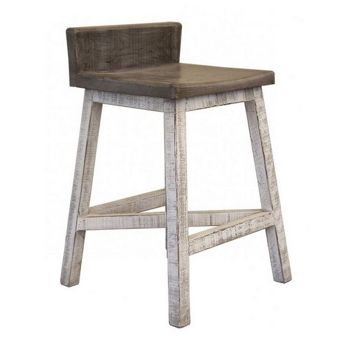 Suga 24 Inch Counter Height Stools, Set of 2, Farmhouse, Solid Pine Wood, Ivory, Gray - Benzara