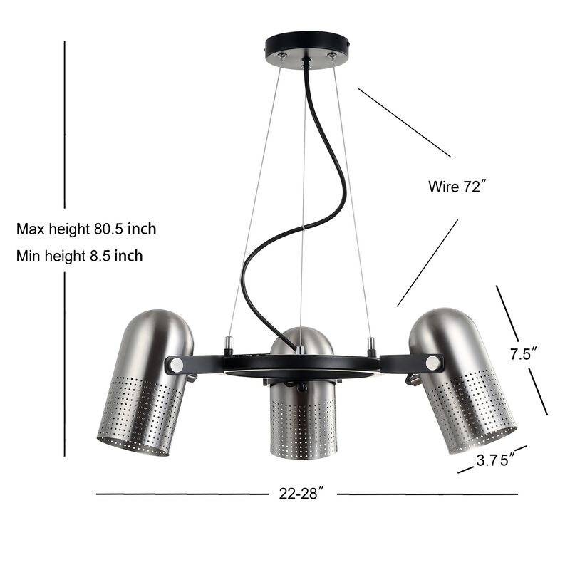 Loki 3-Light Adjustable Metal LED Chandelier