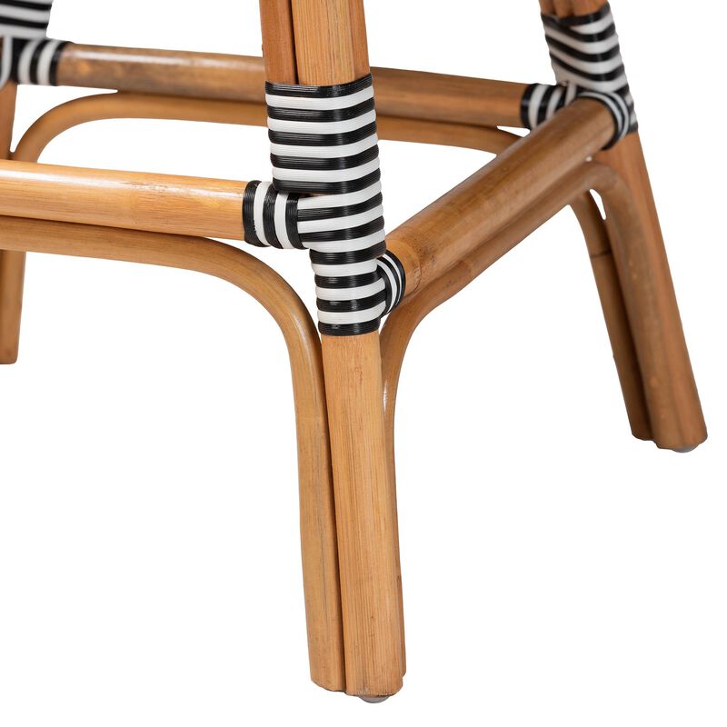 bali & pari Genica Classic French Two Tone Black and White Weaving and Natural Rattan 2 Piece Counter Stool Set