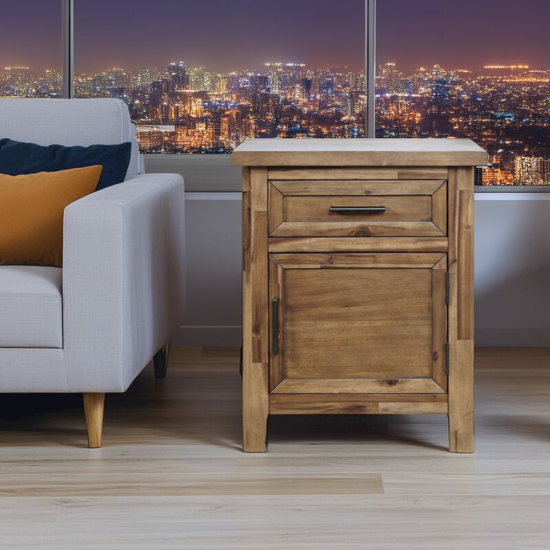 Jofran Claremont Transitional Rustic Wood Accent End Table with Storage