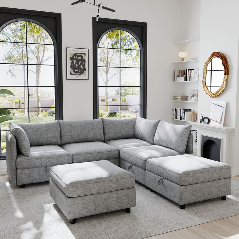 Fegfob U‑Shaped Chenille Sectional Sofa image number 2