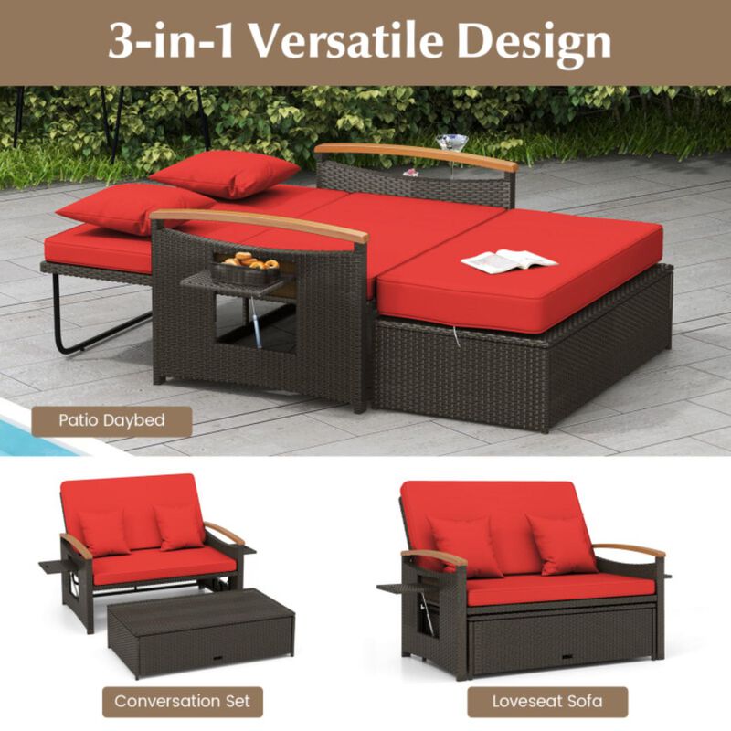 Hivvago Outdoor Wicker Daybed with Folding Panels and Storage Ottoman