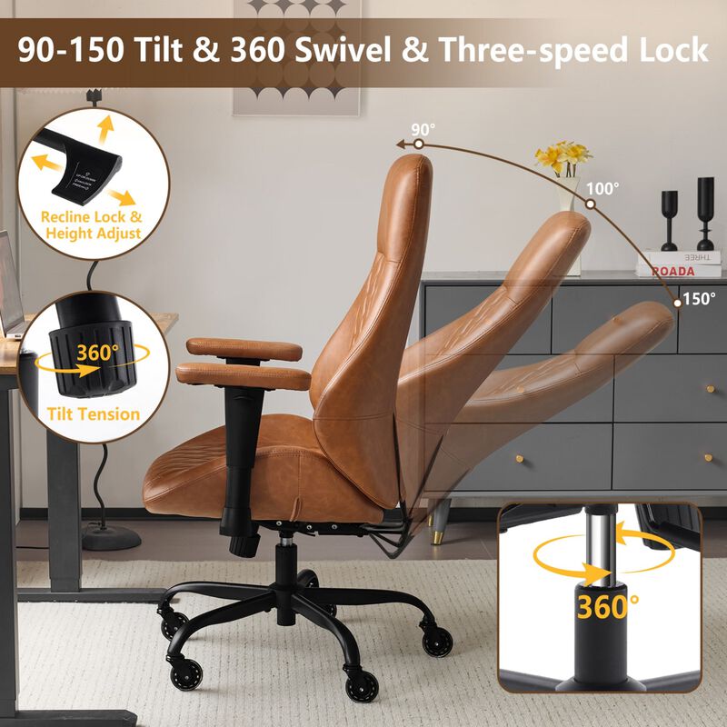 High Back Ergonomic Leather Office Chair with Lumbar Support, Adjustable Armrests, Silent Casters &ndash; Home Executive Desk Chair image number 5