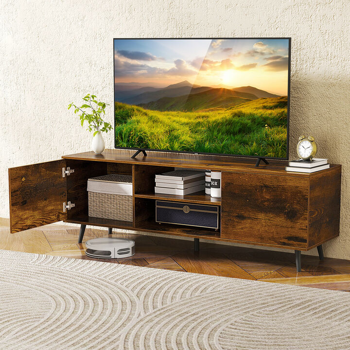 60" TV Stand with Built-In Power Strip and Height-Adjustable Shelf