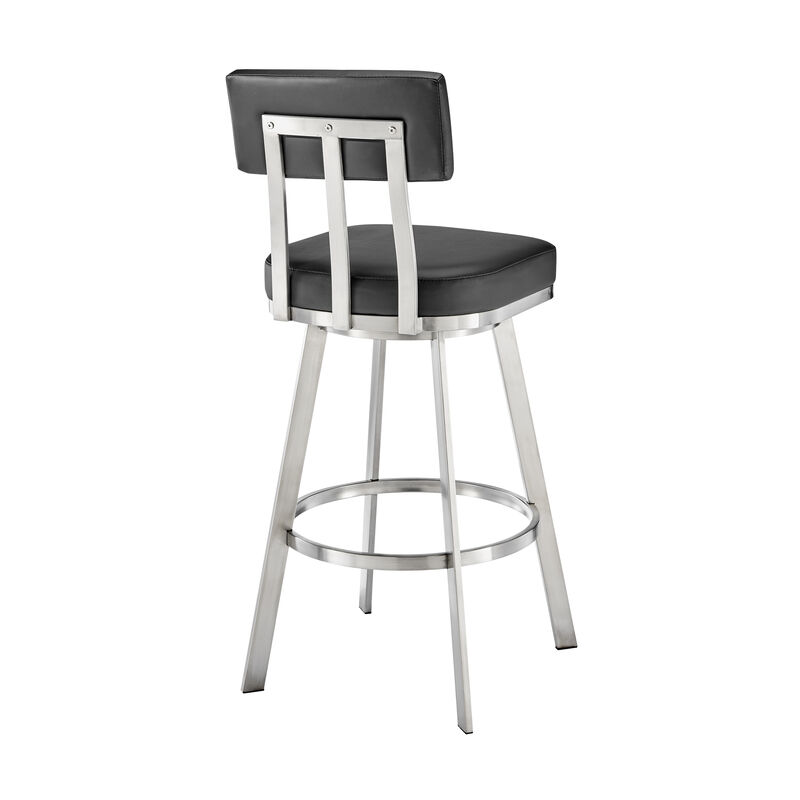 Jinab Swivel Stool in Brushed Stainless Steel with Black Faux Leather