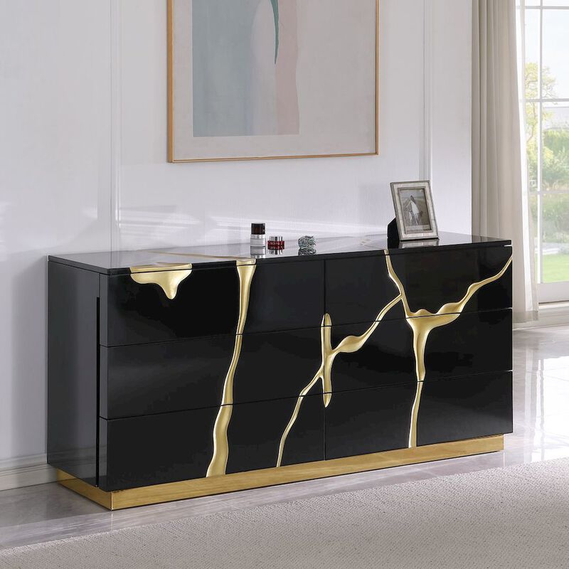 Modern Lacquered Dresser with Striking Crack Accents and Base image number 1