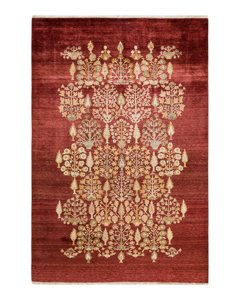 Eclectic, One-of-a-Kind Hand-Knotted Area Rug  - Red, 6' 0" x 9' 0"
