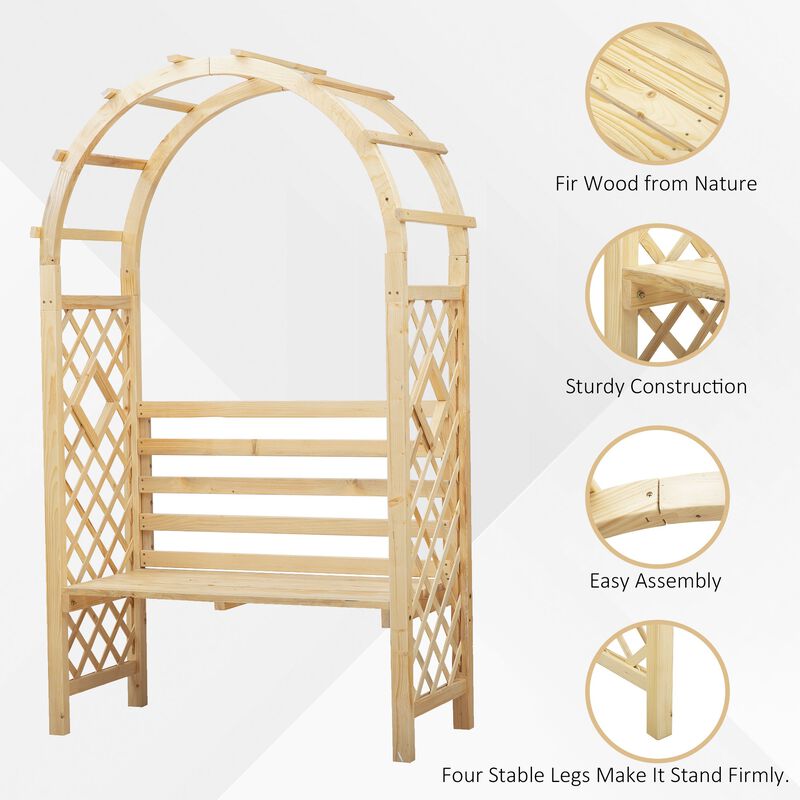 Wood Garden Arch with Bench Pergola Trellis for Vines/Climbing Plants, Perfect for the Backyard & Outdoor Space