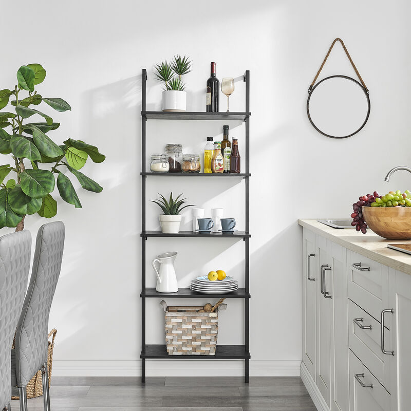 Everett 5-Tier Open Display Stand Wall Mount Modern Metal Frame Ladder Shelf